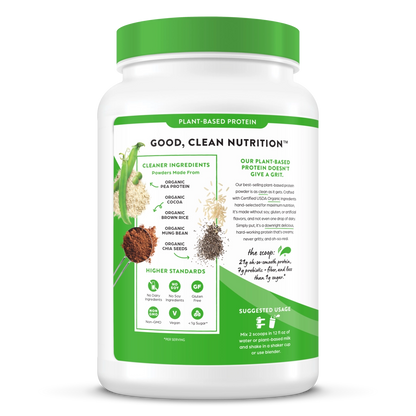 Organic Vegan Protein Powder, Creamy Chocolate Fudge - 21g Plant Protein, 6g Prebiotic Fiber, Low Net Carb, No Lactose Ingredients, No Added Sugar, Non-GMO, For Shakes & Smoothies, 2.03 lb